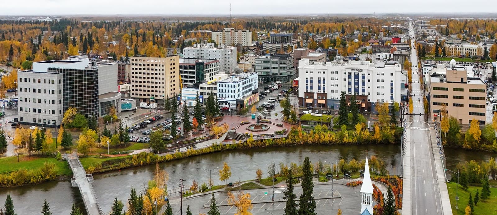 Downtown Fairbanks and the Chena River in autumn: Rockstarr Media is casting new faces in Fairbanks