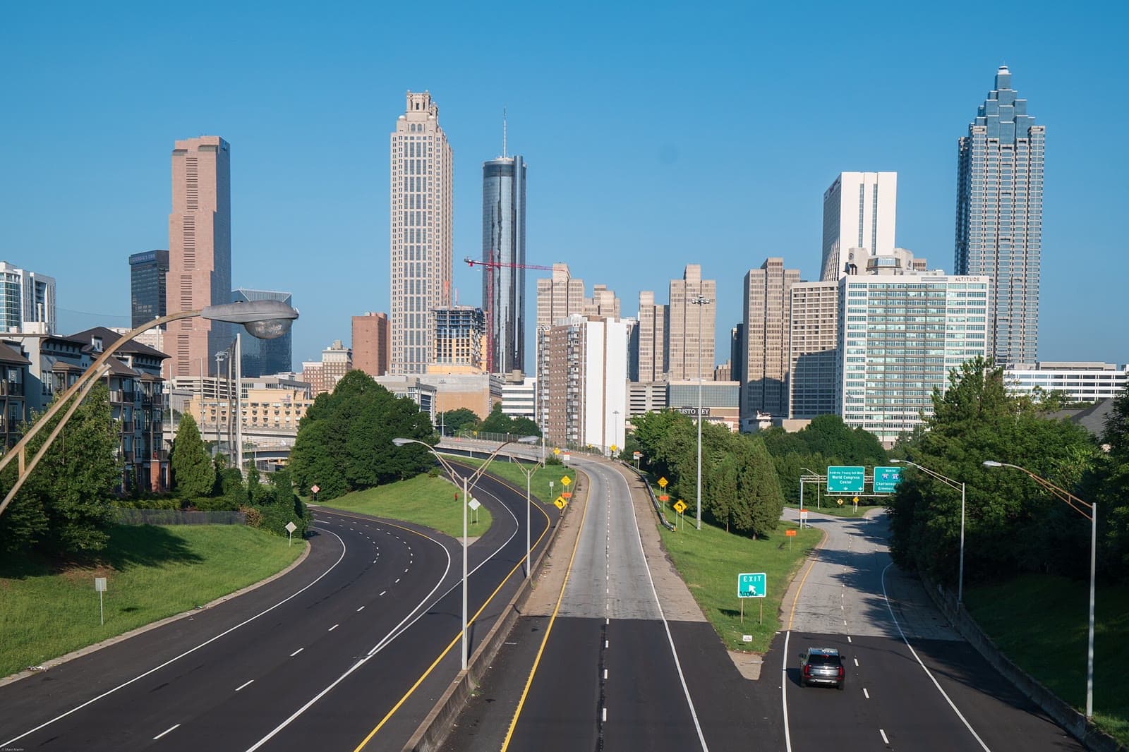The Atlanta skyline above the Downtown Connector on a clear day: Rockstarr Media is casting new faces in Atlanta