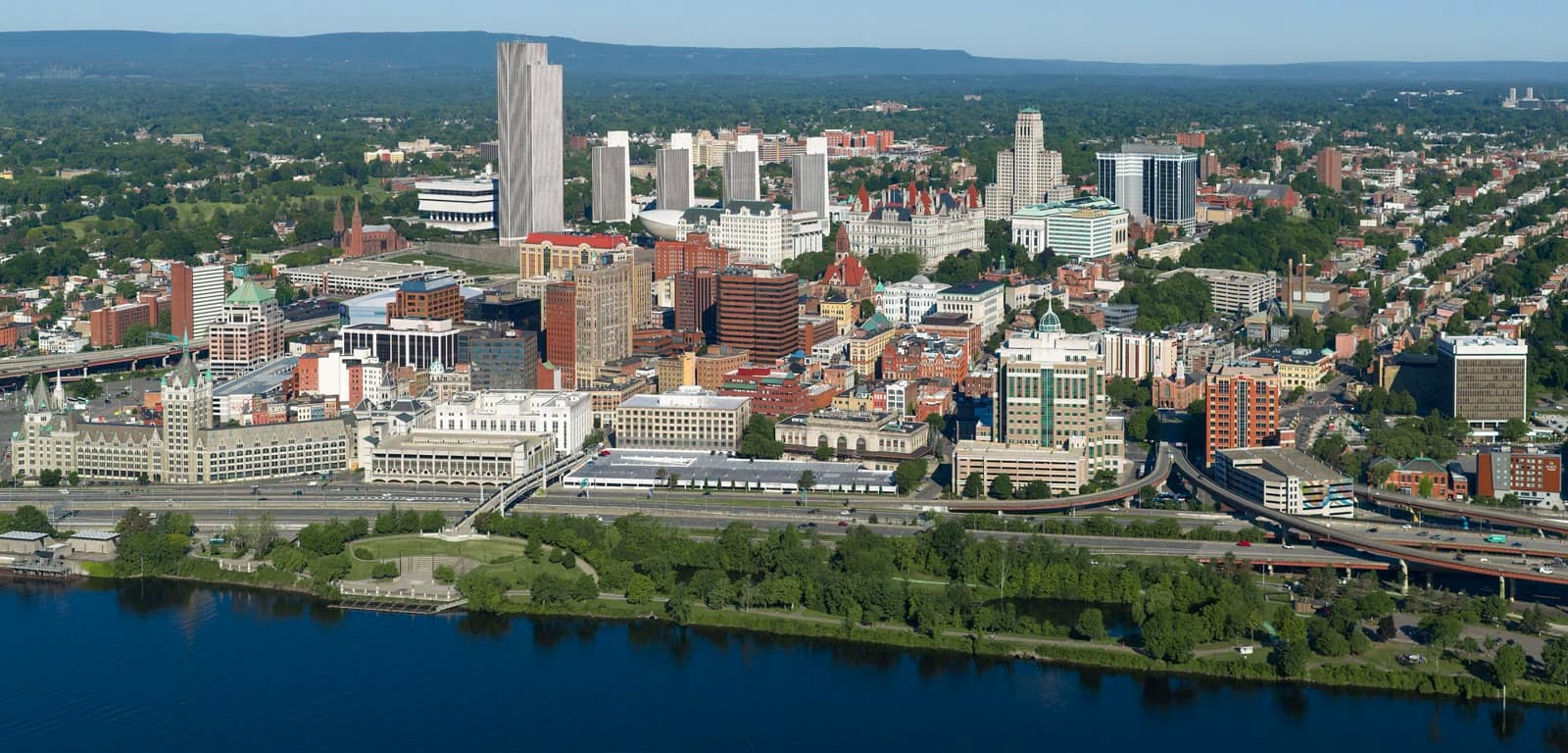 Downtown Albany and the Empire State Plaza above the Hudson River: Rockstarr Media is casting new faces in Albany