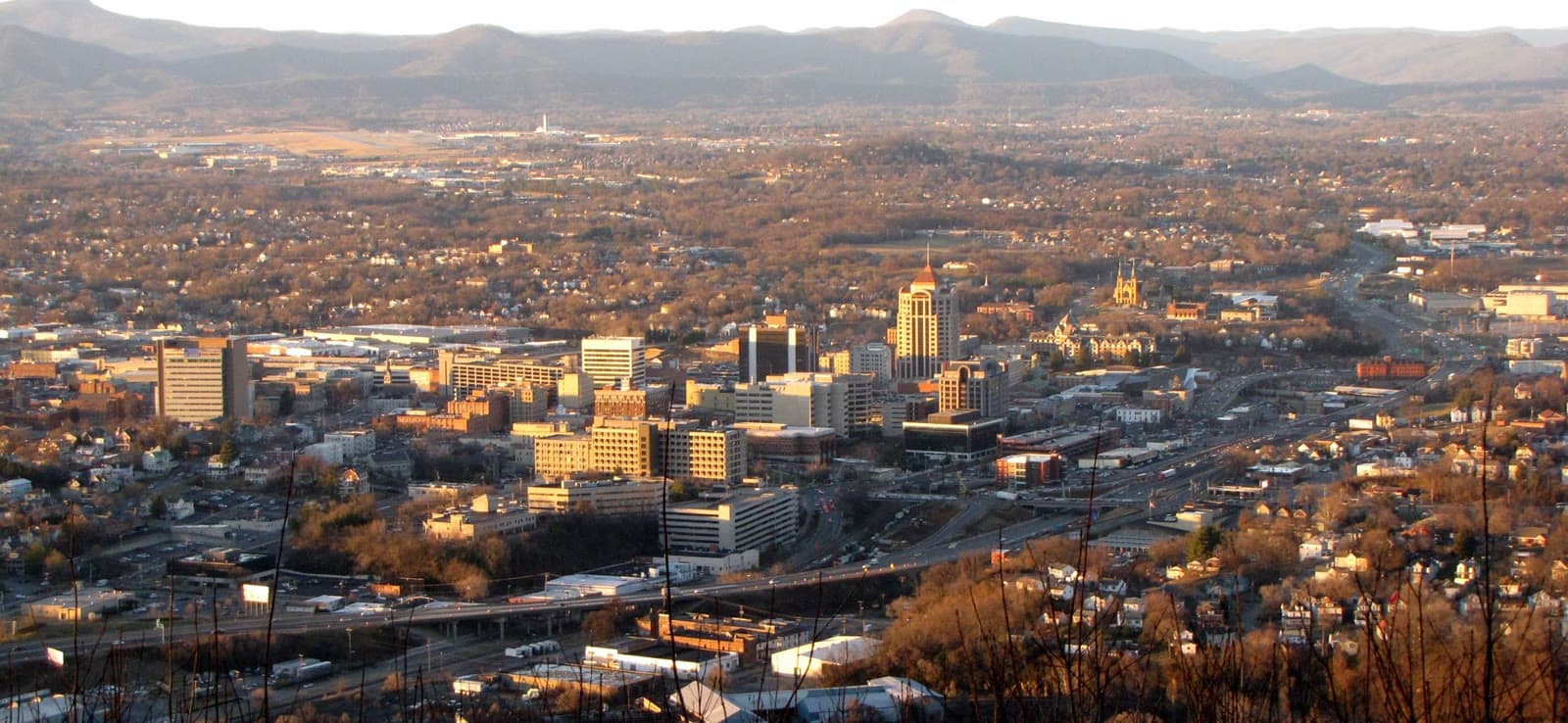 Downtown Roanoke from Mill Mountain at golden hour: Rockstarr Media is casting new faces in Roanoke